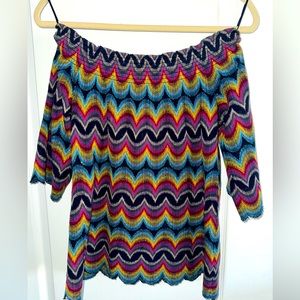 Trina Turk Los Angeles Rainbow Metallic Striped Cold Shoulder Top Size XS